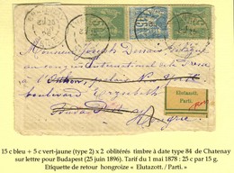 Càd CHATENAY / SEINE / N° 75 (2) + 90 Sur Lettre Pour Budapest Réexpédiée Avec étiquette Hongroise De Retour '' Elutazot - 1876-1878 Sage (Type I)