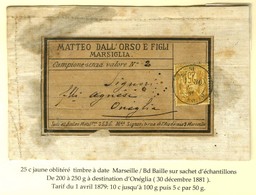 Càd MARSEILLE / BD BAILLE / N° 92 Sur Sachet D'échantillons De 200 à 250g à Destination D'Onéglia. 1881. - TB. - 1876-1878 Sage (Type I)