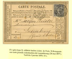 Càd PARIS / R. BONAPARTE / N° 77 Sur Carte Postale Pour Le Luxembourg. 1877. - SUP. - 1876-1878 Sage (Type I)