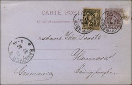 Càd NICE / ALPES MARITIMES Sur Entier 10c Monaco + N° 97 Daté De Monte Carlo Pour L'Allemagne. Affranchissement Mixte. 1 - 1876-1878 Sage (Type I)