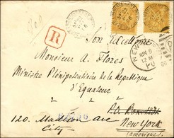 Càd (5) AFFRANCHISSEMENT (5) / PARIS / N° 92 (2) Sur Lettre Recommandée Pour New-York. 1886. - TB. - R. - 1876-1878 Sage (Type I)