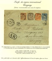 Càd PARIS 21 / R. DE LA BASTILLE Sur Entier 15c + N° 85 + 86 + 94 Recommandé Avec AR Pour Montevideo. 1898. - TB. - R. - 1876-1878 Sage (Type I)