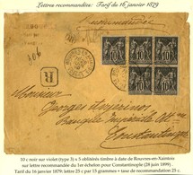 Càd ROUVRES EN XAINTOIS / VOSGES / N° 103 Bloc De 4 + 1 Ex Sur Lettre Recommandée Pour Constantinople. 1899. - TB. - 1876-1878 Sage (Type I)