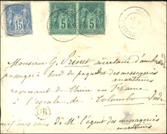 Càd T 18 MORET / HAUTE- SAÔNE / N° 75 (2) + 90 Sur Lettre Adressée à L'escale De Colombo. 1885. - TB. - R. - 1876-1878 Sage (Type I)