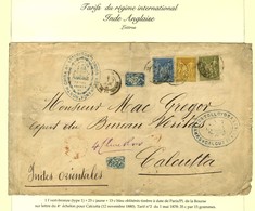 Càd PARIS / PL. DE LA BOURSE / N° 72 + 90 + 92 Sur Lettre 4 Ports Pour Calcutta. 1880. Rare Association. - TB. - R. - 1876-1878 Sage (Type I)
