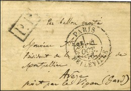 Càd PARIS / BELLEVILLE 4 OCT. 70 + P.P. Sur Lettre (petit Format) Adressée à Nimes. Au Verso, Càd D'arrivée 16 OCT. 70.  - Guerra Del 1870