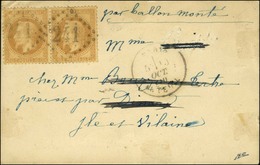 GC 241 / N° 28 Paire Càd PARIS / AUTEUIL 10 OCT. 70 Sur Carte Pour Bruz Par Dinard. Au Verso, Bureau De Passe 3112 (Renn - Guerra De 1870