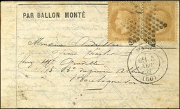 Etoile / N° 28 Paire Càd PARIS (60) 5 NOV. 70 Sur Lettre PAR BALLON MONTE Pour Boulogne Sur Mer. Au Verso, Càd D'arrivée - War 1870