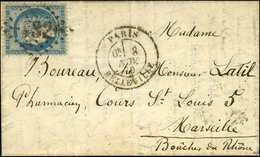 GC 432 / N° 37 Càd PARIS / BELLEVILLE 8 NOV. 70 Sur Lettre Pour Marseille. Au Verso, Càd D'arrivée 28 NOV. 70. LE DAGUER - War 1870