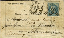 Etoile 10 / N° 29 Càd PARIS / R. DU CHERCHE MIDI 10 DEC. 70 Sur Lettre PAR BALLON MONTE Pour Vouvray Réexpédiée à Bordea - War 1870