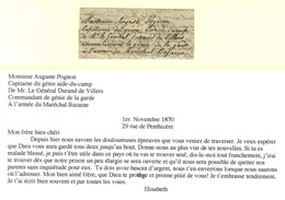 Petit Message Daté De Paris 29 Rue De Penthièvre Le 1er Novembre 1870 Adressé Au Capitaine Du Génie Aide Du Camp De Mons - War 1870