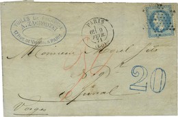 Etoile / N° 29 Càd PARIS (60) 9 FEVR. 71 Sur Lettre Pour Epinal, Taxe 20 DT Bleue + Taxe 30 Au Crayon Rouge. - TB / SUP. - Guerre De 1870