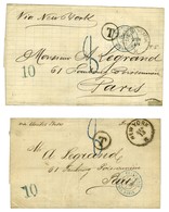 Lot De 2 Lettres En Provenance Des Etats-Unis Avec Càd D'entrée Bleus Et Taxes 8 Bleues. - TB. - Maritime Post