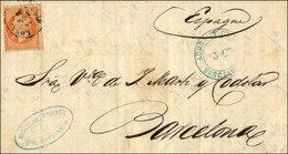 Càd BARCELONA / N° 23 Sur Lettre De Marseille Pour Barcelone. A Côte, Cachet Bleu ADMON DE CAMBIO / 3 CTS / BARCELONA. E - Schiffspost