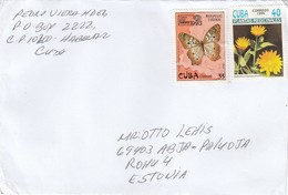 GOOD CUBA Postal Cover To ESTONIA 2018 - Good Stamped: Flowers ; Butterfly - Covers & Documents
