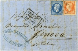 Càd DANUBE * 20 JUIN 66 / N° 22 + 23 Sur Lettre De Constantinople Pour Gènes. Au Verso, Exceptionnel Cachet De Paquebot  - Schiffspost