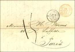 Càd PHILIPPE-AUGUSTE * 12 OCT. 54 (1ère Date) Sur Lettre De Messine Pour Paris. Au Verso, Cachet Bleu De L'agence De Mes - Maritime Post