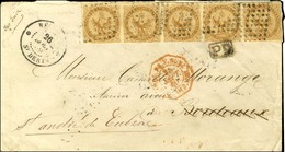 Losange / CG N° 3 Bande De 5 Càd REUNION / St DENIS Sur Lettre Pour Bordeaux. 1869. - TB. - R. - Autres & Non Classés