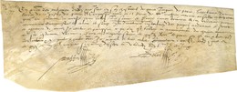 Reçu Du Directeur De La Poste De Paris Daté Du 7 Juin 1577 Signé Jacques De Paris, Qui Reconnait Avoir Reçu De Mathieu M - ....-1700: Vorläufer