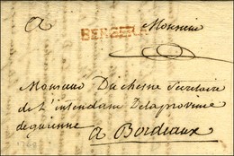 BERGERA Rouge (L N° 3A) Sur Lettre Avec Texte En Franchise Pour Bordeaux. 1758. - TB / SUP. - 1701-1800: Précurseurs XVIII