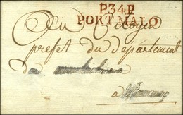 P. 34. P. / PORT MALO Rouge (NR De St Malo) (48mm X 12) Sur Lettre Avec Adresse Légèrement Chloré Et Texte Daté An 8. -  - 1701-1800: Precursors XVIII