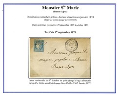 GC 2567 / N° 60 Càd T 23 MOUSTIERS-Ste-MARIE (5). 1872. - SUP. - R. - Autres & Non Classés