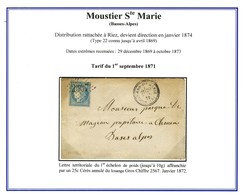 GC 2567 / N° 60 Càd T 23 MOUSTIERS-Ste-MARIE (5). 1872. - SUP. - R. - Sonstige & Ohne Zuordnung