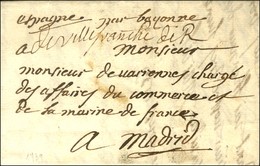 '' De Villefranche De R '' (L N° 1) Sur Lettre Pour Madrid. Au Recto, Mention Manuscrite '' Espagne Par Bayonne ''. 1739 - Other & Unclassified
