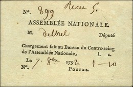Etiquette De Chargement Imprimée De L'Assemblée Nationale Datée Du 7 Octobre 1792. - TB. - R. - Civil Frank Covers