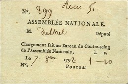 Etiquette De Chargement Imprimée De L'Assemblée Nationale Datée Du 7 Octobre 1792. - TB. - R. - Cartas Civiles En Franquicia