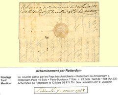 Lettre Avec Texte Daté De Londres Le 7 Mars 1758 Acheminée Et Postée à Rotterdam Ou Amsterdam Pour Bordeaux, Au Verso Me - Sonstige & Ohne Zuordnung