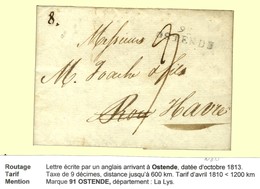 Lettre écrite Par Un Anglais Arrivant à Ostende Datée 13 Novembre 1813 Pour Le Havre. Au Recto 91 / OSTENDE. - TB / SUP. - Other & Unclassified