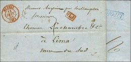 Càd T 15 Rouge NANTES (42) Sur Lettre Taxée 16 Pour Lima. Au Verso, Marque Bleue Encadrée VAPOR. 1853. - TB / SUP. - Other & Unclassified