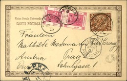 Càd SHANGHAI / Chine 4 Cents + Càd SHANGHAI / Hong Kong N° 33 (2) Sur Carte En Affranchissement Mixte Pour Prague. 1901. - Other & Unclassified