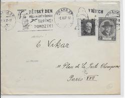 TCHECOSLOVAQUIE - 1937 - MORT DE MASARYK - ENVELOPPE Avec MECA De PRAGUE => PARIS - Briefe U. Dokumente