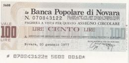 MINIASSEGNI ISSUED BY BANCA POPOLARE DI NOVARA, 100 LIRE, 1977, ITALY - [10] Assegni E Miniassegni