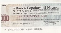 MINIASSEGNI ISSUED BY BANCA POPOLARE DI NOVARA, 100 LIRE, 1977, ITALY - [10] Assegni E Miniassegni