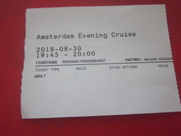 AMSTERDAM EVENING CRUISE Titre Transport-Tours & Ticket Billet D'EMBARQUEMENT A BORD DU BATEAU DE NUIT - Europe