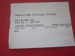 AMSTERDAM EVENING CRUISE Titre Transport-Tours & Ticket Billet D'EMBARQUEMENT A BORD DU BATEAU DE NUIT - Europa