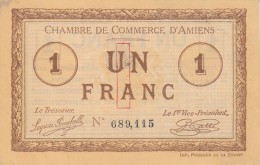 < (80) Somme Amiens .. Chambre De Cmmerce, Billet Necessite 1 Franc ..  .superbe - Chambre De Commerce
