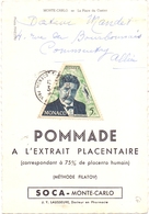 Carte Pub Soca Monte Carlo Pommade Placentaire - Storia Postale