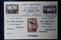 France: Aero-club De France Lignes Fairman 1er Liaison Rapide, Paris - Bruxelles - Paris 19-11-1930 - 1927-1959 Lettres & Documents