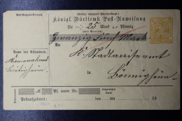 Württemberg  Post-anweissung  ADU16  Jahr 18.. - Postal  Stationery