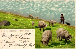 Ostern, Schäfer, Hund, Schafe, Sign. Mailick, 1906 - Mailick, Alfred