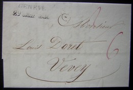 1836 Marque Genève 29 Mai 1836 Taxe Rouge 2/ 6 Sur Une Lettre De Gardy Et Faure Pour Vevey - Storia Postale