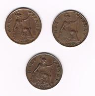 =&    GREAT BRITAIN  3 X 1/2 PENNY  1928/32/33 - C. 1/2 Penny
