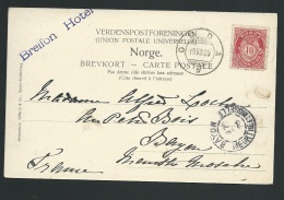 Cpa De Norvege , Oblitéré Odda En 1905 , + Marque Violette   " Breifon Hotel "   Xa20 - Covers & Documents