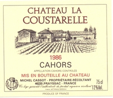 Etiket Etiquette - Vin - Wijn - Chateau La Coustarelle - Cahors - 1986 - Cahors
