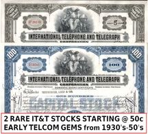 200 IT&T STOCKS (INTERNATIONAL TELEPHONE & TELEGRAPH) 100 BLUE/100 GREY 1940's-60's! LOWEST PRICE! (20c!!) - Alla Rinfusa - Banconote
