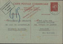 Entier CP Commerciale Petain 80ct Rouge Sur Vert Complément Taxe Perçue Cachet Chambre Commerce Bordeaux - Standard Postcards & Stamped On Demand (before 1995)